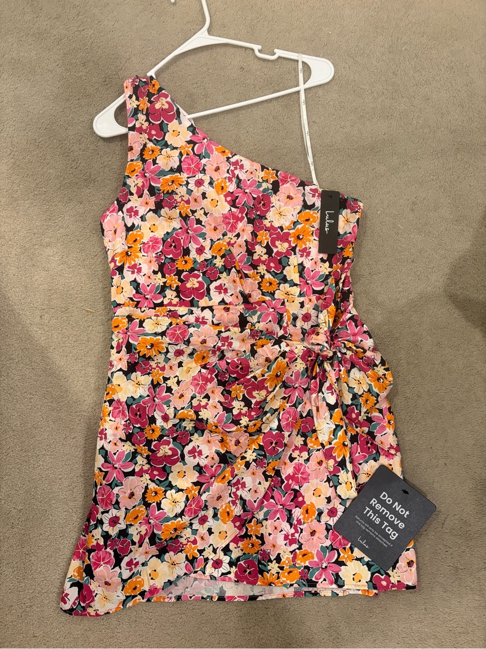 Floral One-Shoulder Mini Dress - Pink, Yellow, Orange, Green and Black - Picture 1 of 3